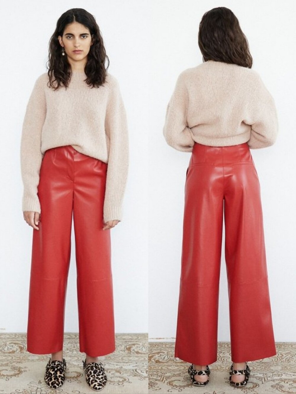 NANUSHKA Africa Red Vegan Leathwr Wide Leg Pants NWT M.